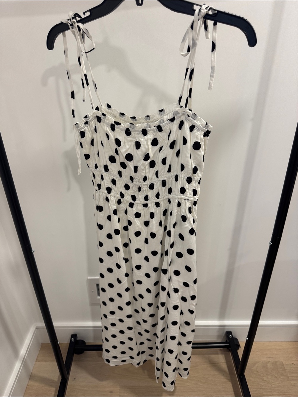 Line & Dot White Dress with Black Polka Dots and Tie Straps